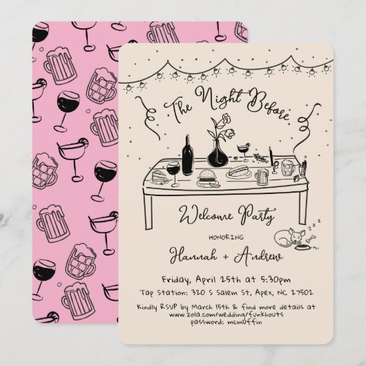Invitation Nuit de bienvenue décontractée avant le restaurant (Devant / Derrière)