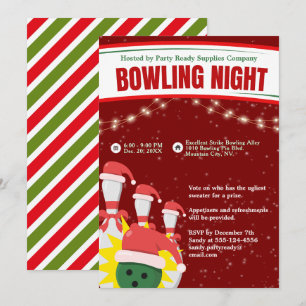 Invitation Nuit de bowling de Noël Chapeaux Rouge Arrière - p