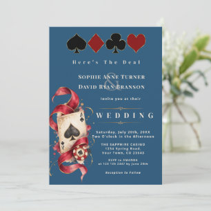 Invitation Nuit de casino à l'aquarelle Navy Bordeaux Mariage
