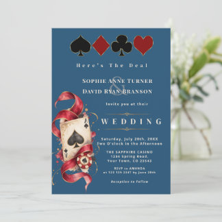 Invitation Nuit de casino à l'aquarelle Navy Bordeaux Mariage
