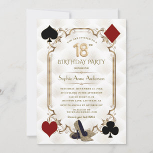 Invitation Nuit de casino Glam Or Art Déco 18e Anniversaire 