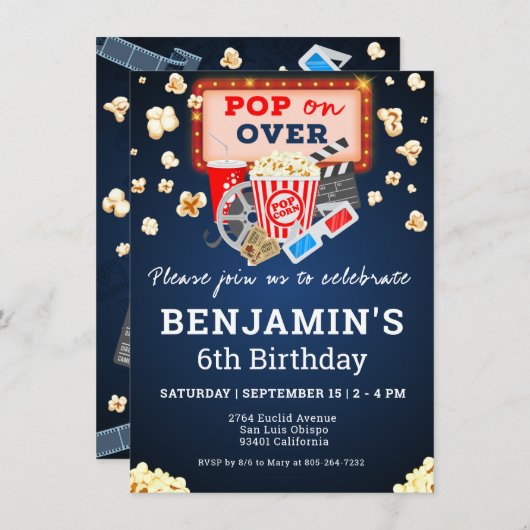 Invitation Nuit de cinéma Anniversaire (Devant / Derrière)