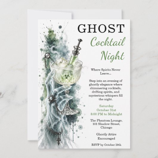 Invitation Nuit de cocktail fantôme Halloween ensorcelante (Devant)
