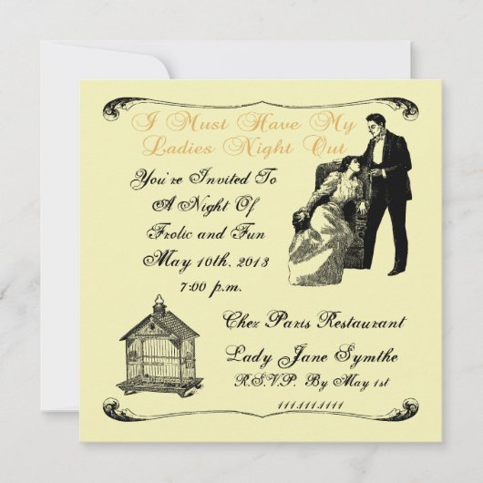 Invitation Nuit de dames avec l'invitation de cage à oiseaux (Devant)