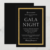 Invitation Nuit de gala élégante noire et dorée (Devant / Derrière)