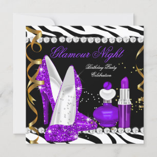 Invitation Nuit de glamour scintillante Zèbre noir or violet
