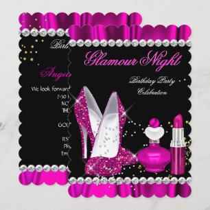 Invitation Nuit de Glitter Glamour Rose Foncé Or Noir Fête b