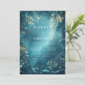 Invitation Nuit de mariage botanique sarcelle céleste doré (Debout devant)