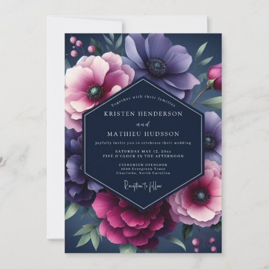 Invitation Nuit de noces Navy & Plum Dramatic Bloom (Devant)