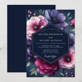 Invitation Nuit de noces Navy & Plum Dramatic Bloom (Devant / Derrière)