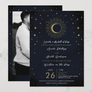 Invitation Nuit des Étoiles d'Or Soleil Éclaté Lune Mariage