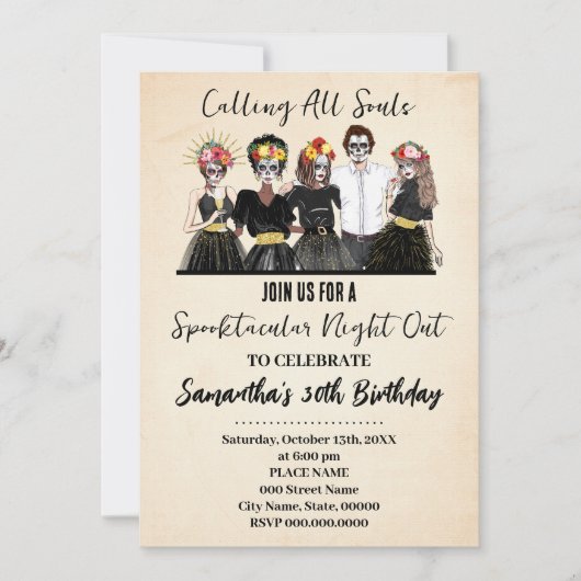 Invitation Nuit des Filles d'Halloween Jour de l'Anniversaire (Devant)