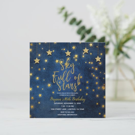 Invitation Nuit d'or bleu sous ciel plein d'étoiles céleste (Debout devant)