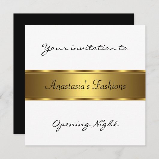 Invitation Nuit d'ouverture Blanc Noir Or (Devant / Derrière)