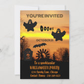 Invitation Nuit Éffrayante d'Halloween noir et orange (Devant)