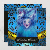 Invitation NUIT EN BLEU, OR NOIR DAMASK MONOGRAM, Sapphire (Devant / Derrière)