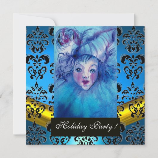 Invitation NUIT EN BLEU, OR NOIR DAMASK MONOGRAM, Sapphire (Devant)