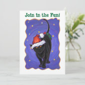 Invitation Nuit étoile Noir Chat Noël (Debout devant)