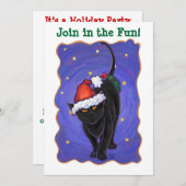 Invitation Nuit étoile Noir Chat Noël (Devant / Derrière)