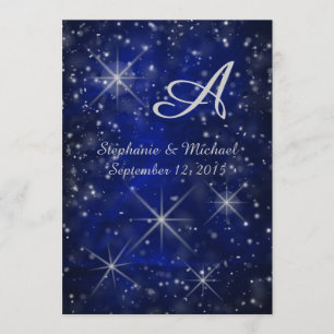 Invitation Nuit étoile Silver Monogramme Elégant Bleu
