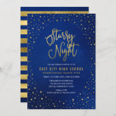 Invitation Nuit étoilée bleu aquarelle faux or danse scolaire (Devant / Derrière)