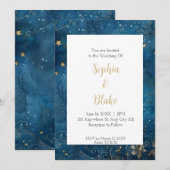 Invitation Nuit étoilée bleue et dorée Mariage céleste (Devant / Derrière)