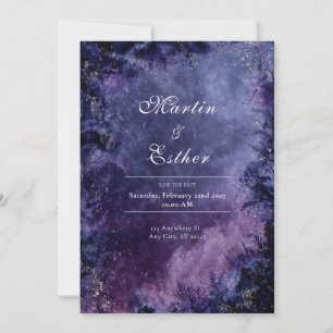 Invitation Nuit étoilée de mariage Nébuleuse Or Pourpre Mysti