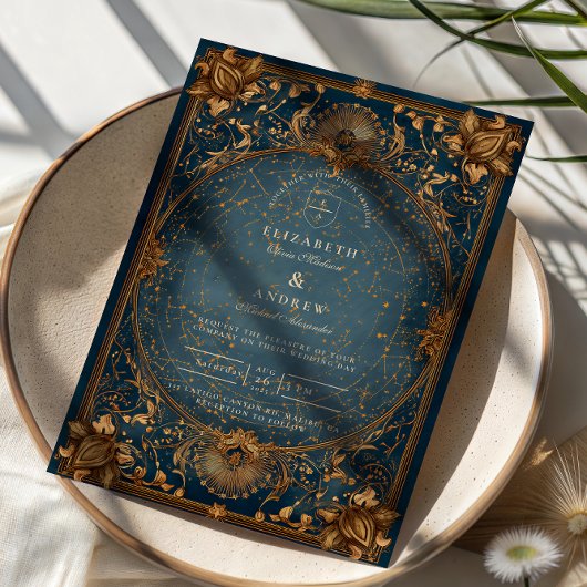 Invitation Nuit étoilée dorée de mariage