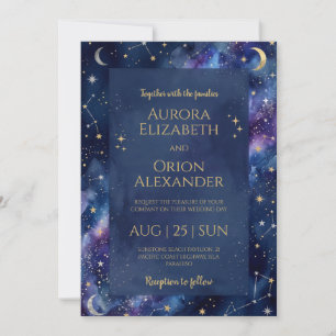 Invitation Nuit étoilée mariage aquarelle bleu marine