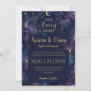 Invitation Nuit étoilée mariage aquarelle bleu marine