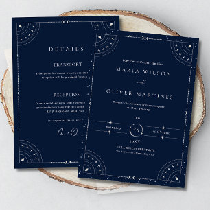 Invitation Nuit étoilée Mariage céleste Bleu marine Élégant
