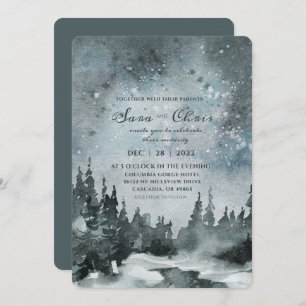 Invitation Nuit étoilée   Mariage d'aquarelle de forêt