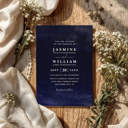 Invitation Nuit étoilée mariage élégant moderne chic avec cod