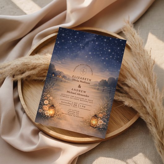 Invitation Nuit étoilée Mariage Rustique Prairie