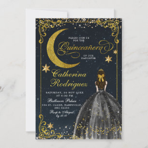 Invitation Nuit étoilée Or et Noir Quinceanera