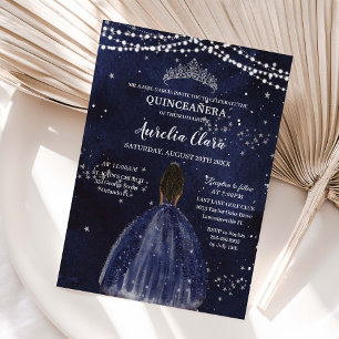 Invitation Nuit étoilée Quinceañera Brun Princesse Bleu marin
