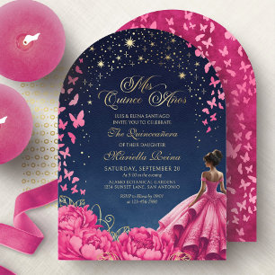 Invitation Nuit étoilée rose vif pour Quinceanera