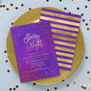Invitation Nuit étoilée violet aquarelle or faux danse scolai