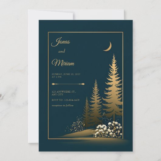 Invitation Nuit forestière dorée de mariage (Devant)