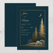 Invitation Nuit forestière dorée de mariage (Devant / Derrière)
