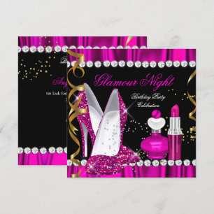 Invitation Nuit Glitter Glamour Rose Foncé Or Noir Fête 2