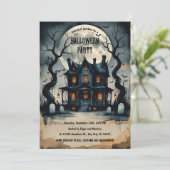 Invitation Nuit Hantée d'Halloween, Pleine lune, Effrayant (Debout devant)