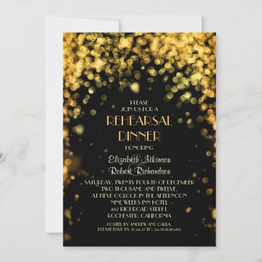 Invitation nuit lumières noir moderne répétition dîner (Devant)