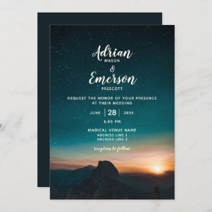 Invitation Nuit moderne Sky Mountain Sunrise Mariage Turquois