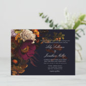 Invitation Nuit Moody foncé Automne Mariage Floral (Debout devant)