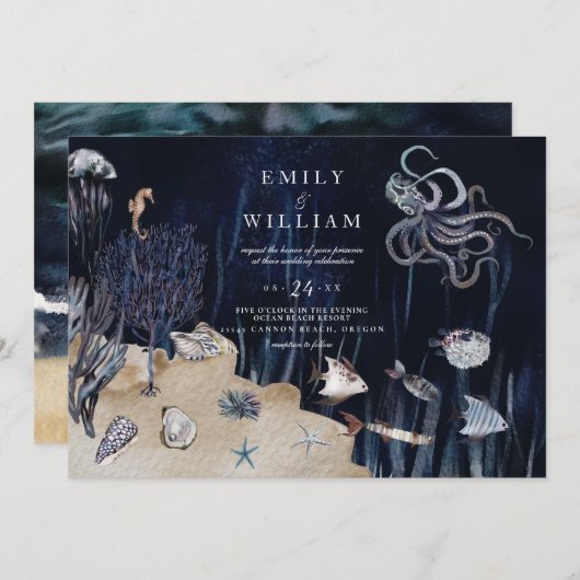 Invitation Nuit Moody Under the Sea Ocean Beach Mariage (Devant / Derrière)