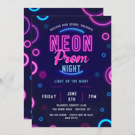 Invitation Nuit Neon Prom (Devant / Derrière)