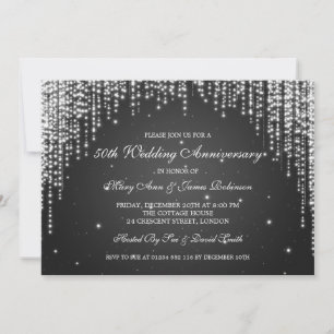 Invitation Nuit noire étincelante d'anniversaire de mariage é