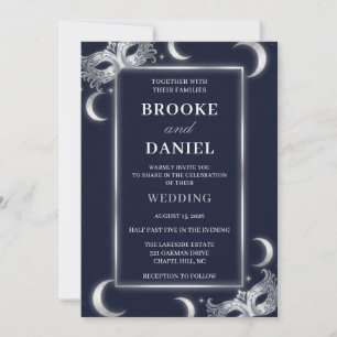 Invitation Nuit noire Navy et Argent Mascarade Mariage I