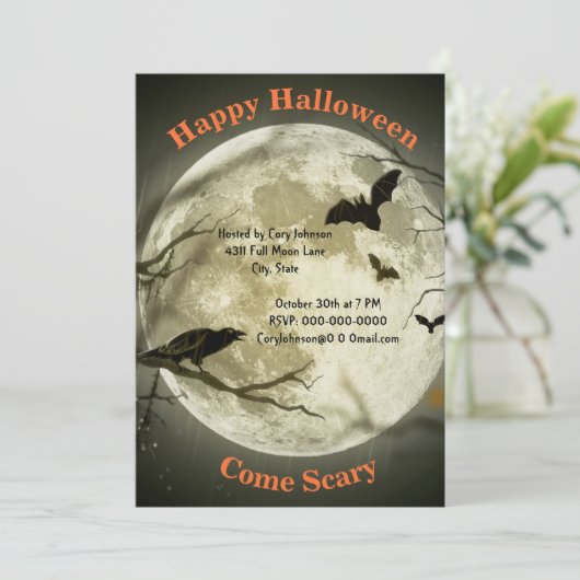 Invitation Nuit Pleine Lune, Corneille Noire, Chauves-souris, (Debout devant)